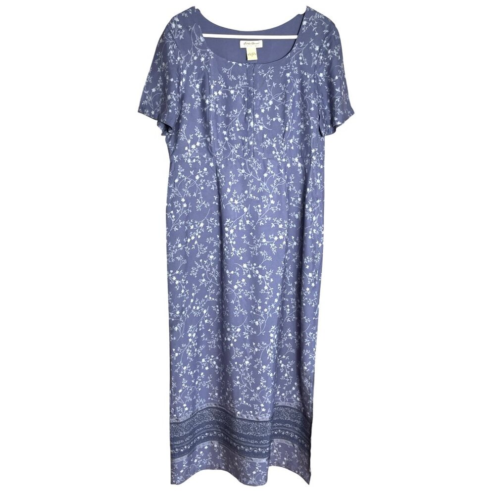 Eddie Bauer Dress Blue Vtg Maxi Rayon Cottage Modest Grunge Teacher Women 12
